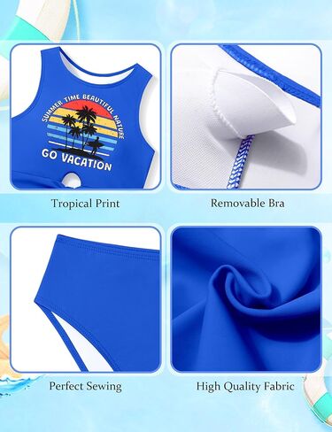 Girl Swimsuit for Girls 7-14y Two Piece Girls' Swimwear Tropical Tie Front Girls Bathing Suit Padded Tankini Swimsuit in Saudi Arabia