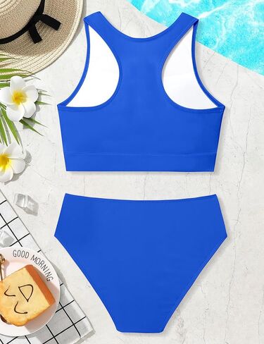 Girl Swimsuit for Girls 7-14y Two Piece Girls' Swimwear Tropical Tie Front Girls Bathing Suit Padded Tankini Swimsuit in Saudi Arabia