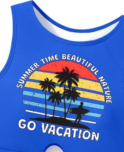 Girl Swimsuit for Girls 7-14y Two Piece Girls' Swimwear Tropical Tie Front Girls Bathing Suit Padded Tankini Swimsuit in Saudi Arabia