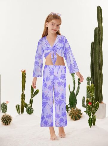 GRACE KARIN Teen Girls Bathing Suits Kids 4 Piece Long Sleeve Swimsuit Kimono Up Pants Bikini Tankini Set Swimwear in Kuwait