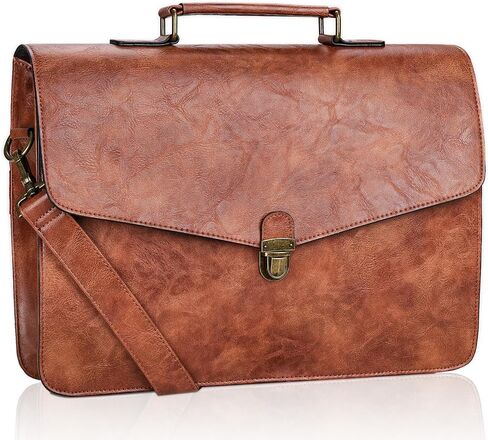 ESTARER Mens Leather Briefcase 15.6 Inch Laptop Messenger Bag, Slim Computer Shoulder Bag Professional Office Satchel for Work Business, Brown in Kuwait