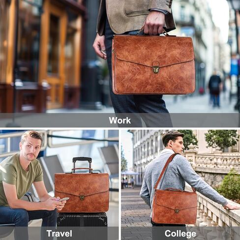 ESTARER Mens Leather Briefcase 15.6 Inch Laptop Messenger Bag, Slim Computer Shoulder Bag Professional Office Satchel for Work Business, Brown in Kuwait