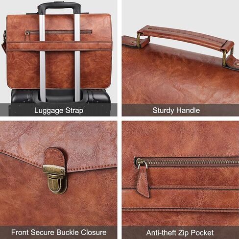 ESTARER Mens Leather Briefcase 15.6 Inch Laptop Messenger Bag, Slim Computer Shoulder Bag Professional Office Satchel for Work Business, Brown in Kuwait