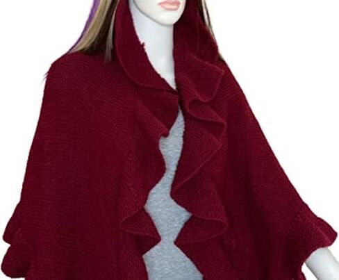 Burgundy Wool Three Sides Ruffled Shawl in Kuwait