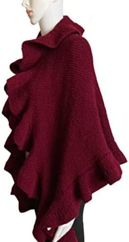Burgundy Wool Three Sides Ruffled Shawl in Kuwait