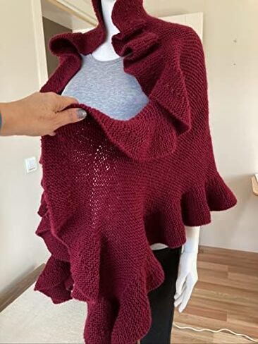 Burgundy Wool Three Sides Ruffled Shawl in Kuwait