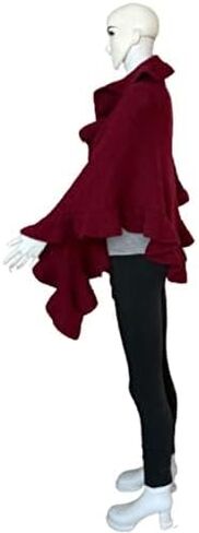 Burgundy Wool Three Sides Ruffled Shawl in Kuwait