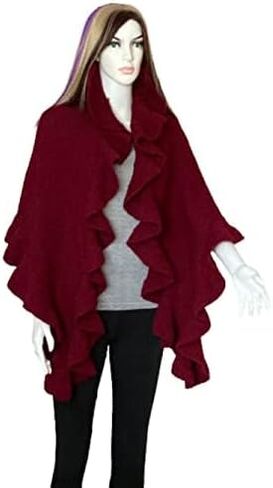 Burgundy Wool Three Sides Ruffled Shawl in Kuwait