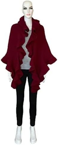 Burgundy Wool Three Sides Ruffled Shawl in Kuwait