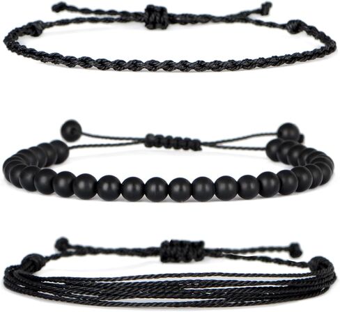 Handmade Healing Bracelets, 6mm Matte Black Onyx Bracelet Black Beaded Bracelets for Men Women with 2PCS Size Adjustable Rope Bracelets in Saudi Arabia