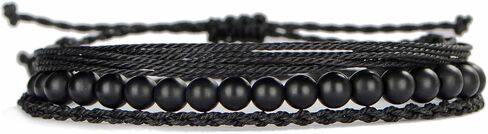 Handmade Healing Bracelets, 6mm Matte Black Onyx Bracelet Black Beaded Bracelets for Men Women with 2PCS Size Adjustable Rope Bracelets in Saudi Arabia