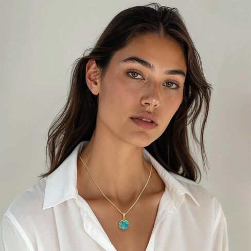 14K Gold Turquoise Necklaces for Women - Solid Gold Necklace - Turquoise Pendant - Gold Pendant Necklace - Birthday Necklace - Minimalist Jewelry - Turquoise Jewelry for Women in Kuwait
