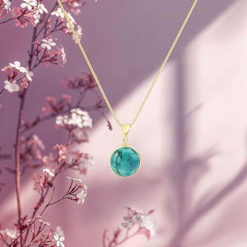 14K Gold Turquoise Necklaces for Women - Solid Gold Necklace - Turquoise Pendant - Gold Pendant Necklace - Birthday Necklace - Minimalist Jewelry - Turquoise Jewelry for Women in Kuwait