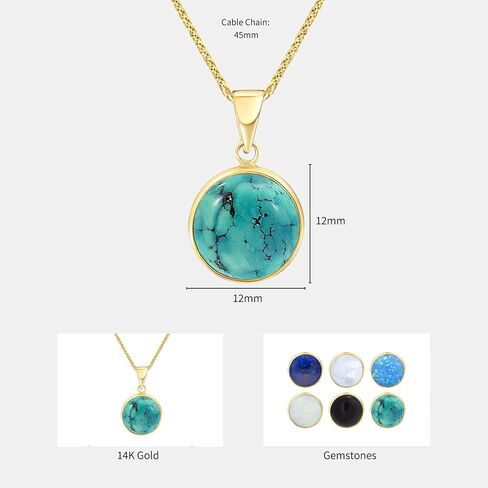 14K Gold Turquoise Necklaces for Women - Solid Gold Necklace - Turquoise Pendant - Gold Pendant Necklace - Birthday Necklace - Minimalist Jewelry - Turquoise Jewelry for Women in Kuwait