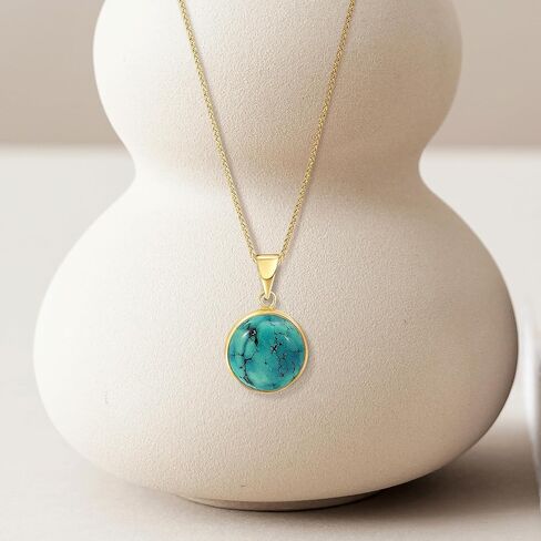 14K Gold Turquoise Necklaces for Women - Solid Gold Necklace - Turquoise Pendant - Gold Pendant Necklace - Birthday Necklace - Minimalist Jewelry - Turquoise Jewelry for Women in Kuwait