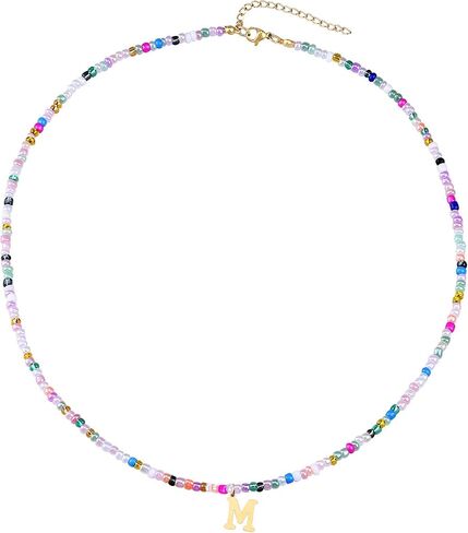 Cute Handmade Colorful Initial Necklace - Trendy Beaded Choker Necklace for Women Teens, Gold Letter Choker Necklace for Women Jewelry Gifts Best Friend (Sweet Color, M) in Saudi Arabia