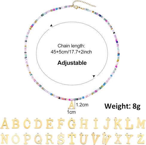 Cute Handmade Colorful Initial Necklace - Trendy Beaded Choker Necklace for Women Teens, Gold Letter Choker Necklace for Women Jewelry Gifts Best Friend (Sweet Color, M) in Saudi Arabia