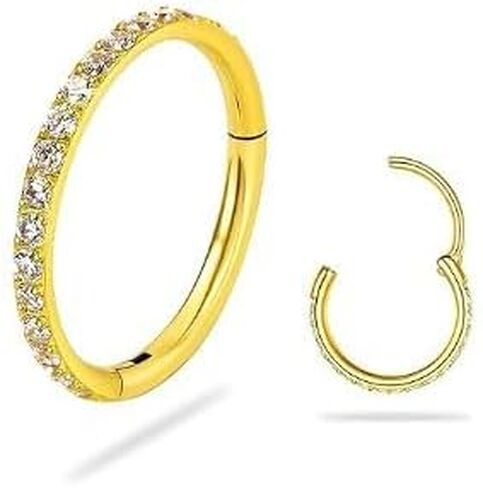 SmileBelle 14K Gold Hinged Titanium Nose Rings Hoop for Women 20G, 316L Surgical Steel Clicker Septum Ring, Hoop Huggie Earring for Upper Lobe Cartilage Helix Piercing Jewelry (8mm-20g) in Saudi Arabia