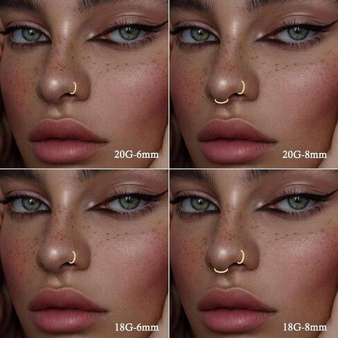 SmileBelle 14K Gold Hinged Titanium Nose Rings Hoop for Women 20G, 316L Surgical Steel Clicker Septum Ring, Hoop Huggie Earring for Upper Lobe Cartilage Helix Piercing Jewelry (8mm-20g) in Saudi Arabia