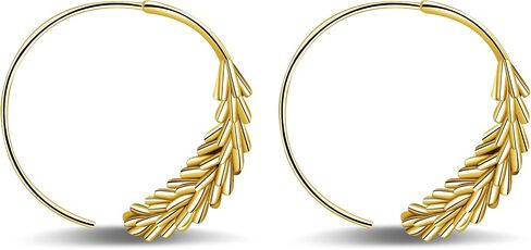 Gold Pull Through Earrings Minimalist Circle Spiral Earrings for Women Trendy Hypoallergenic Simple Leaf Spiral Hoop Earrings in Saudi Arabia
