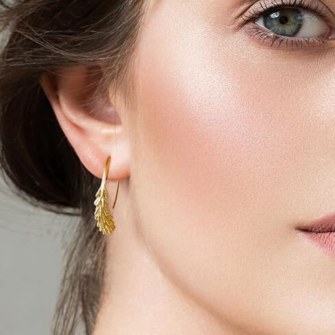 Gold Pull Through Earrings Minimalist Circle Spiral Earrings for Women Trendy Hypoallergenic Simple Leaf Spiral Hoop Earrings in Saudi Arabia