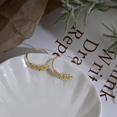 Gold Pull Through Earrings Minimalist Circle Spiral Earrings for Women Trendy Hypoallergenic Simple Leaf Spiral Hoop Earrings in Saudi Arabia
