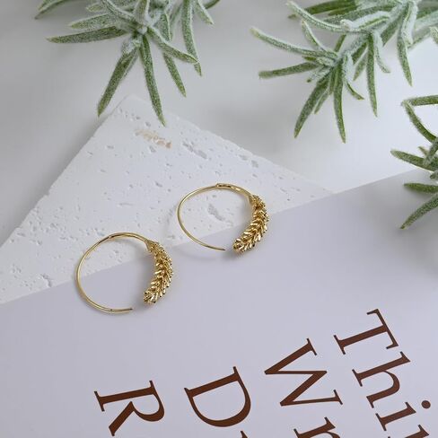 Gold Pull Through Earrings Minimalist Circle Spiral Earrings for Women Trendy Hypoallergenic Simple Leaf Spiral Hoop Earrings in Saudi Arabia