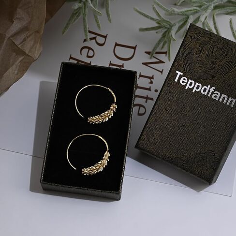 Gold Pull Through Earrings Minimalist Circle Spiral Earrings for Women Trendy Hypoallergenic Simple Leaf Spiral Hoop Earrings in Saudi Arabia