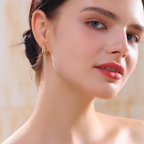 Earrings Gold Hoop Earrings 14K Gold Earrings for Women Pierced Earrings Cartilage Earrings Hypoallergenic Women's Earrings Multi-Pierced Earrings Gifts for Women (Gold) in Kuwait