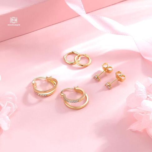 Earrings Gold Hoop Earrings 14K Gold Earrings for Women Pierced Earrings Cartilage Earrings Hypoallergenic Women's Earrings Multi-Pierced Earrings Gifts for Women (Gold) in Kuwait
