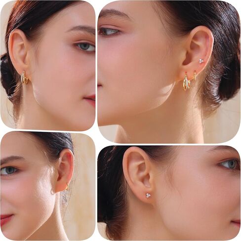 Earrings Gold Hoop Earrings 14K Gold Earrings for Women Pierced Earrings Cartilage Earrings Hypoallergenic Women's Earrings Multi-Pierced Earrings Gifts for Women (Gold) in Kuwait