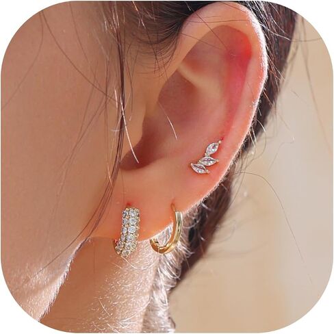 Earrings Gold Hoop Earrings 14K Gold Earrings for Women Pierced Earrings Cartilage Earrings Hypoallergenic Women's Earrings Multi-Pierced Earrings Gifts for Women (Gold) in Kuwait
