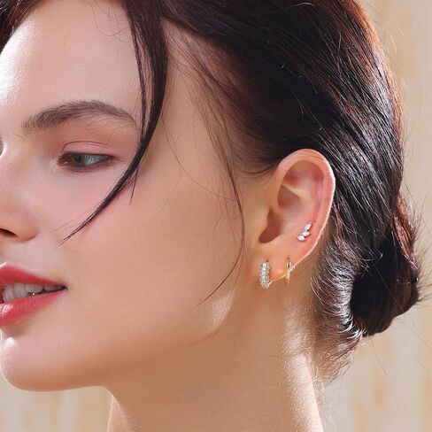 Earrings Gold Hoop Earrings 14K Gold Earrings for Women Pierced Earrings Cartilage Earrings Hypoallergenic Women's Earrings Multi-Pierced Earrings Gifts for Women (Gold) in Kuwait