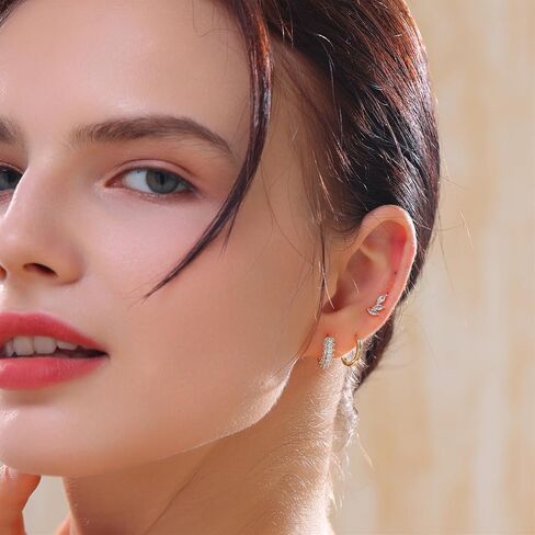 Earrings Gold Hoop Earrings 14K Gold Earrings for Women Pierced Earrings Cartilage Earrings Hypoallergenic Women's Earrings Multi-Pierced Earrings Gifts for Women (Gold) in Kuwait