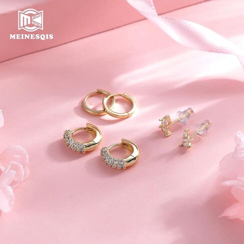 Earrings Gold Hoop Earrings 14K Gold Earrings for Women Pierced Earrings Cartilage Earrings Hypoallergenic Women's Earrings Multi-Pierced Earrings Gifts for Women (Gold) in Kuwait