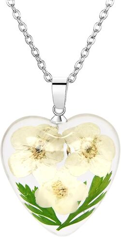 Daisy Pressed Wildflower Necklace,April Birth Flower Necklace for Women,Personalized Handmade Heart Shaped Resin Necklace for Women,Perfect Handmade Gifts For Birthday,Party, Christmas-18’’ in Saudi Arabia