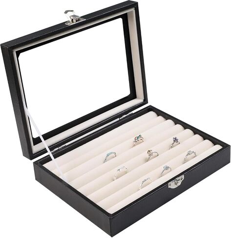 Stratalife Ring Holder Small Jewelry Box Ring Display Case Cute Ring Box Ring Organizer With Clear Lid Jewelry Box for Women Girls Christmas Gift Beige in Saudi Arabia