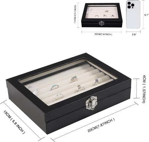 Stratalife Ring Holder Small Jewelry Box Ring Display Case Cute Ring Box Ring Organizer With Clear Lid Jewelry Box for Women Girls Christmas Gift Beige in Saudi Arabia