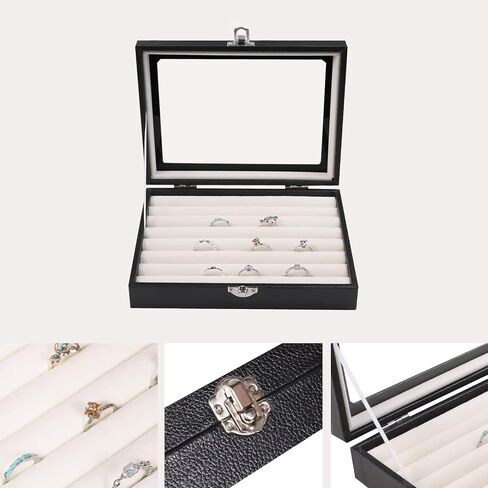 Stratalife Ring Holder Small Jewelry Box Ring Display Case Cute Ring Box Ring Organizer With Clear Lid Jewelry Box for Women Girls Christmas Gift Beige in Saudi Arabia