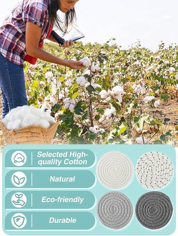 قواعد أكواب منسوجة يدويًا، 8 قطع قواعد بوهو لديكور المنزل، قواعد ماصة للطاولة مصنوعة من القطن في المزرعة مقاومة للحرارة لأنواع من الأكواب هدية منزلية جديدة (4.3 بوصة، رمادي/أبيض) in Kuwait