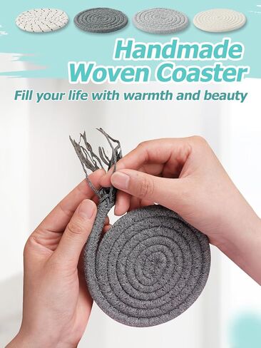 قواعد أكواب منسوجة يدويًا، 8 قطع قواعد بوهو لديكور المنزل، قواعد ماصة للطاولة مصنوعة من القطن في المزرعة مقاومة للحرارة لأنواع من الأكواب هدية منزلية جديدة (4.3 بوصة، رمادي/أبيض) in Kuwait