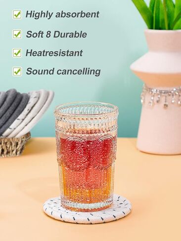 قواعد أكواب منسوجة يدويًا، 8 قطع قواعد بوهو لديكور المنزل، قواعد ماصة للطاولة مصنوعة من القطن في المزرعة مقاومة للحرارة لأنواع من الأكواب هدية منزلية جديدة (4.3 بوصة، رمادي/أبيض) in Kuwait