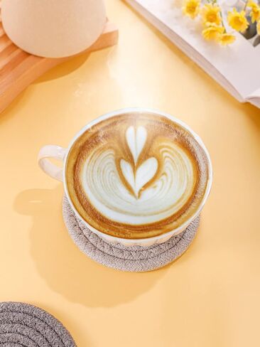 قواعد أكواب منسوجة يدويًا، 8 قطع قواعد بوهو لديكور المنزل، قواعد ماصة للطاولة مصنوعة من القطن في المزرعة مقاومة للحرارة لأنواع من الأكواب هدية منزلية جديدة (4.3 بوصة، رمادي/أبيض) in Kuwait