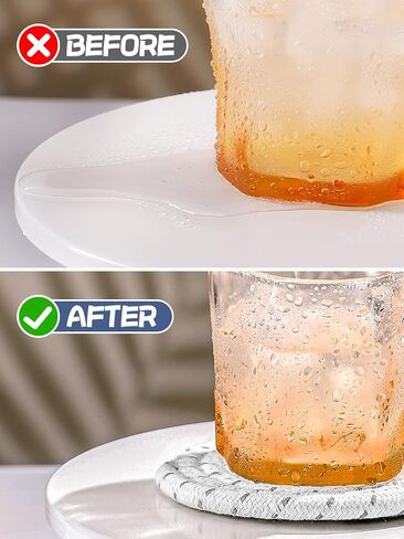 قواعد أكواب منسوجة يدويًا، 8 قطع قواعد بوهو لديكور المنزل، قواعد ماصة للطاولة مصنوعة من القطن في المزرعة مقاومة للحرارة لأنواع من الأكواب هدية منزلية جديدة (4.3 بوصة، رمادي/أبيض) in Kuwait