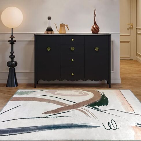 Modern Abstract Washable Area Rugs, 5x7 Cream and Reddish Brown Rug, Low-Pile Rugs for Living Room, Modern Art Non-Slip Soft Bedroom Rug, Indoor Decor for Dining Room Kitchen Office in Saudi Arabia