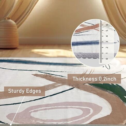 Modern Abstract Washable Area Rugs, 5x7 Cream and Reddish Brown Rug, Low-Pile Rugs for Living Room, Modern Art Non-Slip Soft Bedroom Rug, Indoor Decor for Dining Room Kitchen Office in Saudi Arabia