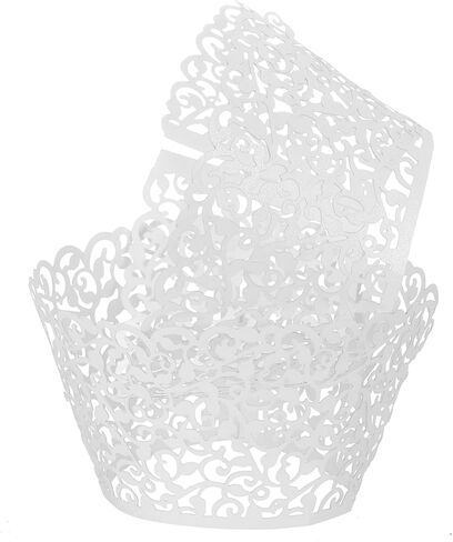 uxcell 50 Pcs Cupcake Wrappers, Hollow Out Cupcake Liner Baking Muffins Liners Paper Cups for Wedding Birthday Party Decoration Baking Cake Desserts Champagne (Vine, Pearlescent Paper) in Kuwait