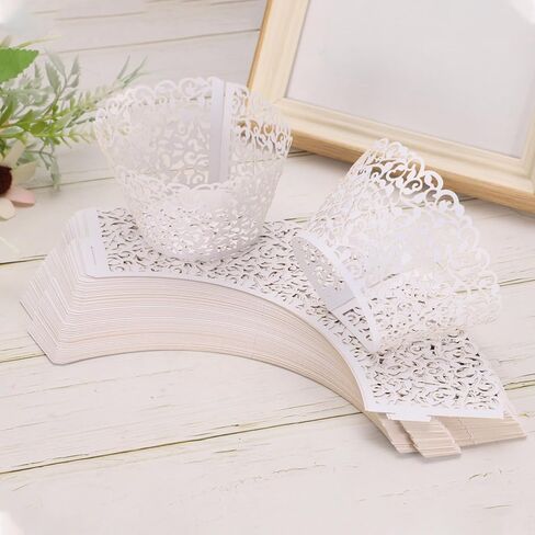 uxcell 50 Pcs Cupcake Wrappers, Hollow Out Cupcake Liner Baking Muffins Liners Paper Cups for Wedding Birthday Party Decoration Baking Cake Desserts Champagne (Vine, Pearlescent Paper) in Kuwait