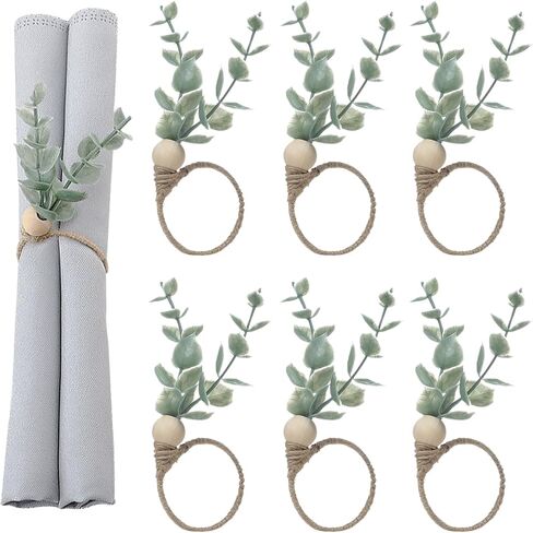Napkin Rings Set of 6 Rustic Eucalyptus Wooden Napkin Rings Boho Leaf Wood Bead Farmhouse Spring Fall Napkin Ring Holder for Family Dining Banquet Wedding Christmas Easter Holiday Table Decor in Saudi Arabia