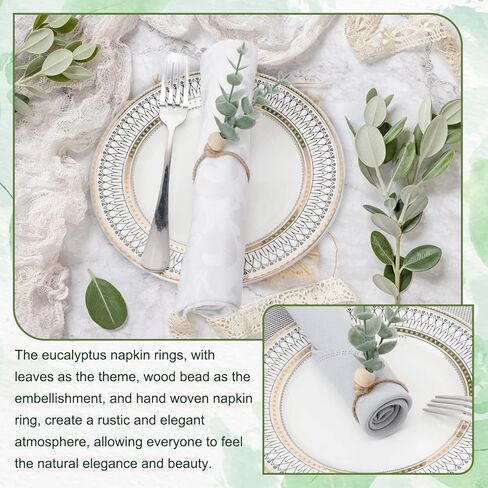 Napkin Rings Set of 6 Rustic Eucalyptus Wooden Napkin Rings Boho Leaf Wood Bead Farmhouse Spring Fall Napkin Ring Holder for Family Dining Banquet Wedding Christmas Easter Holiday Table Decor in Saudi Arabia